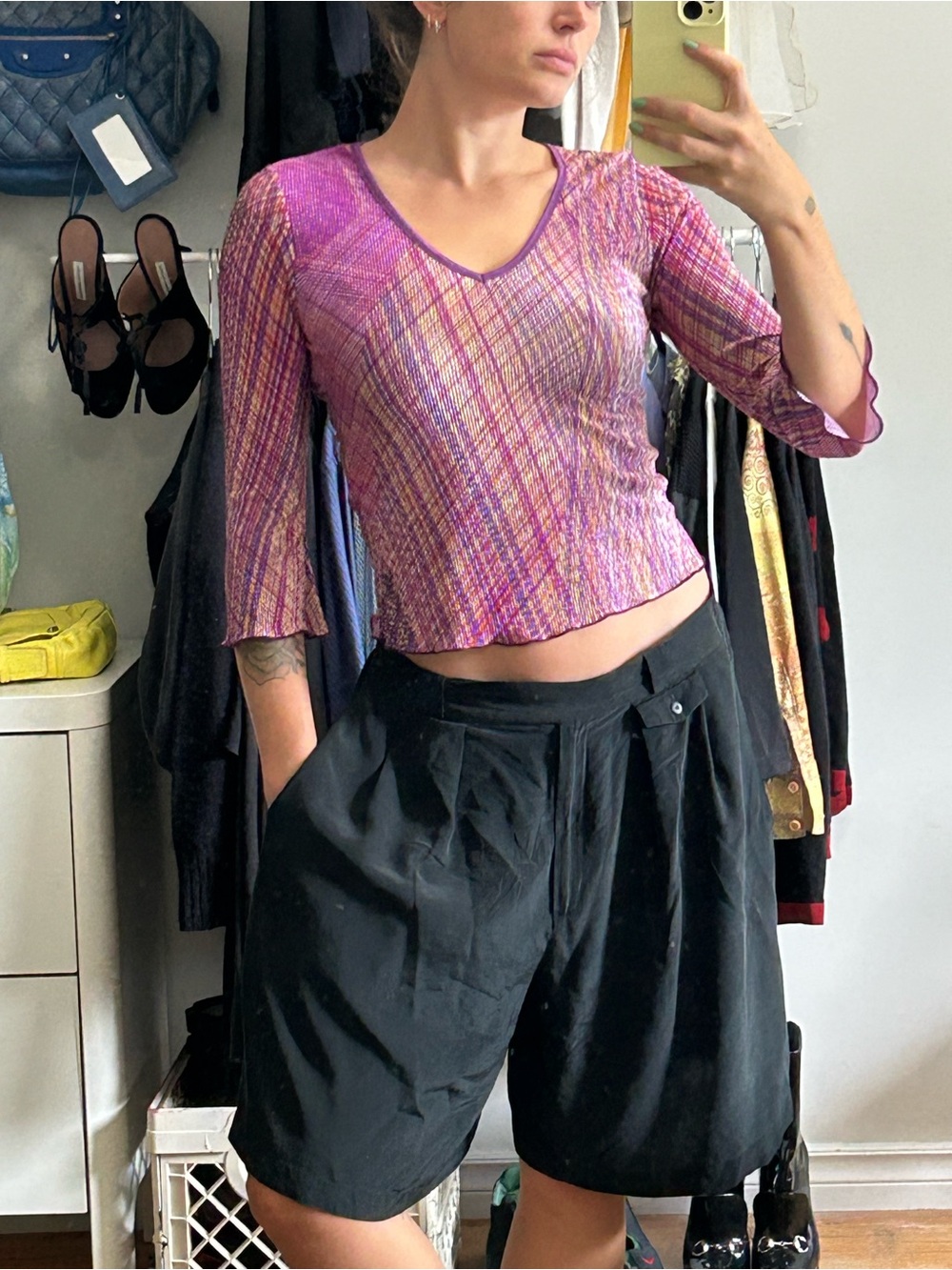 VINTAGE Mantique purple abstract stretchy top